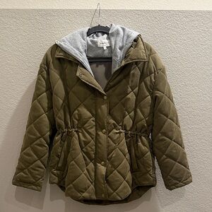 Heartloom Olive Quilted Jacket with Gray Hood